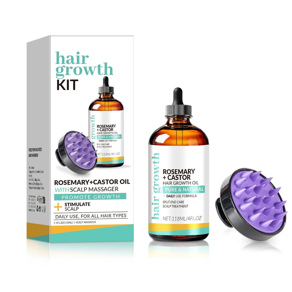 Dense Long Care Hair Oil 118ml bottle with bright yellow treatment oil and massage brush