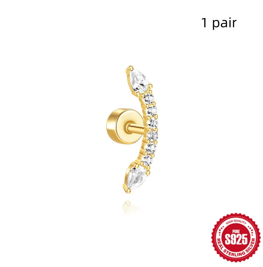 S925 sterling silver flat column thread ear bone stud in a gold-tone finish.
