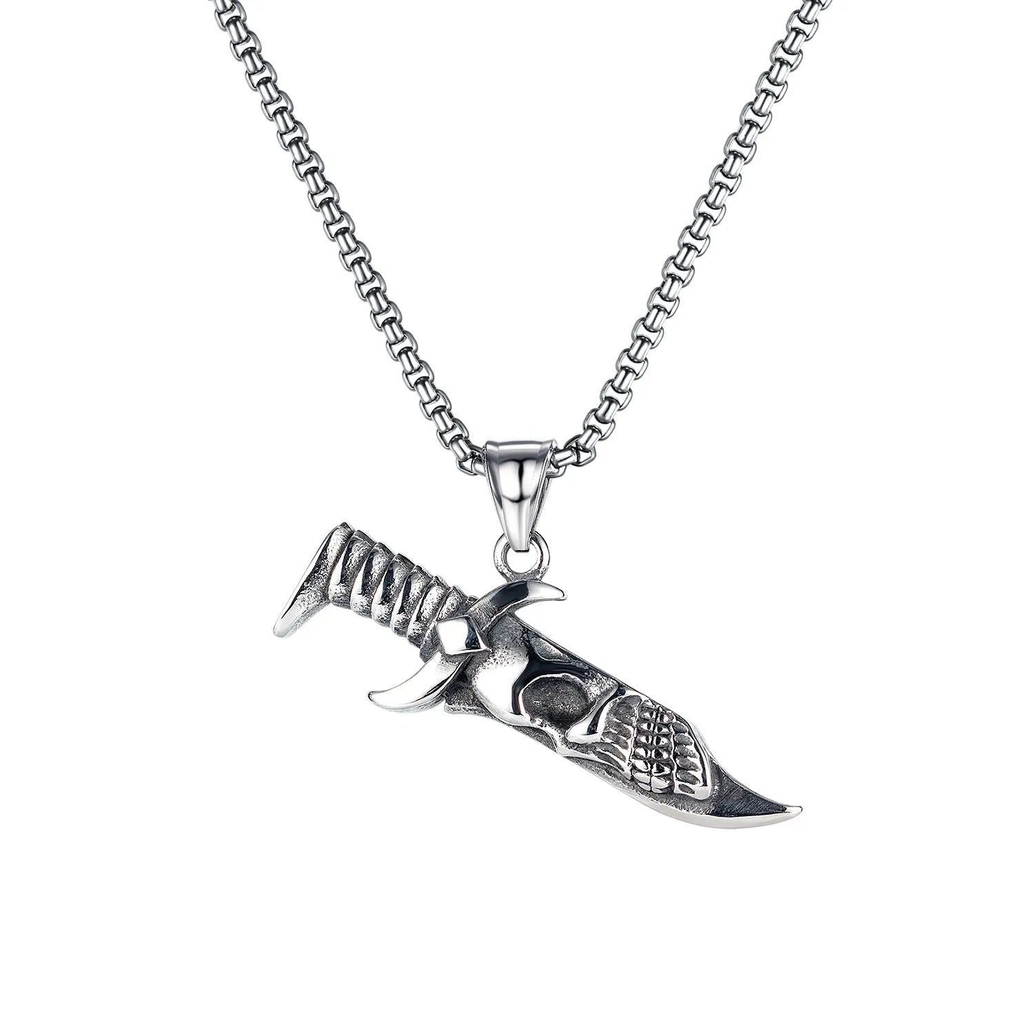 Men's silver skull pendant necklace with stainless steel chain in six sports style designs