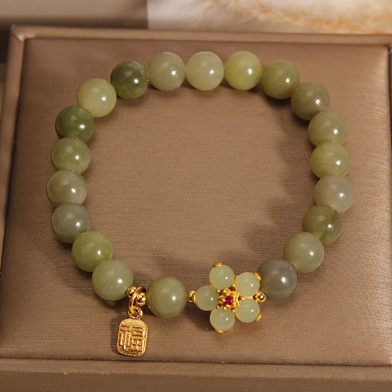 Women's casual bracelet with gray jade decoration and alloy construction