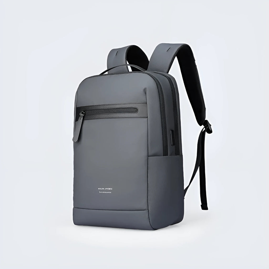 Graphite grey USB business backpack with external charging port and Oxford cloth construction
