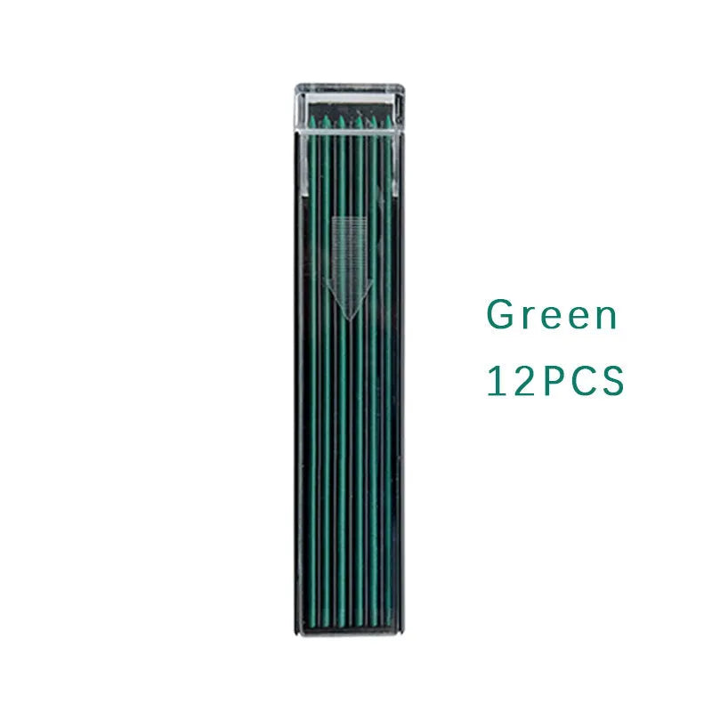 Boxed set of 12 mechanical pencil lead refills in rainbow colours for type 0 pencils