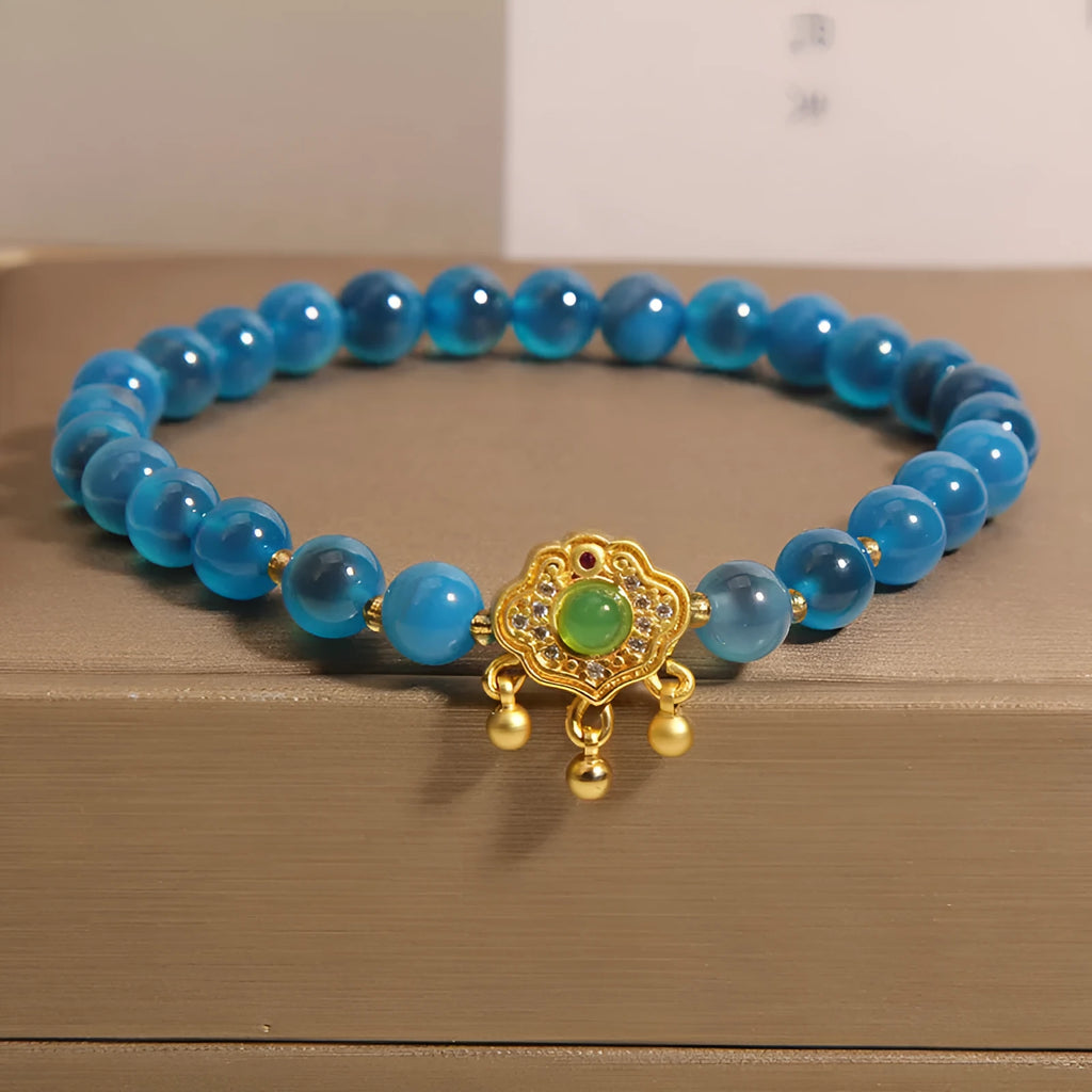 Blue sugar heart agate jade safety lock pendant women's bracelet with rhinestone alloy inlay crystal construction