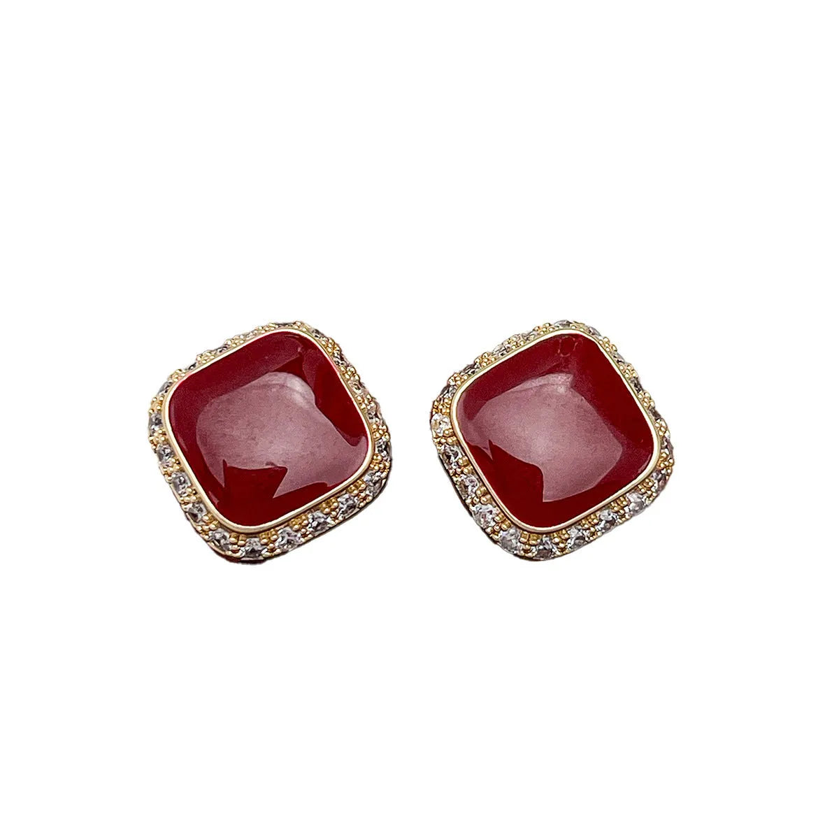 Retro red square alloy earrings geometric shape women's jewellery