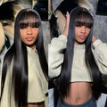Natural colour human hair wig with full-mechanism headgear shown at medium length