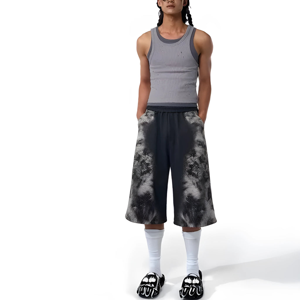 Street trend loose fit printed polyester trousers and hoodie set shown in three colour options