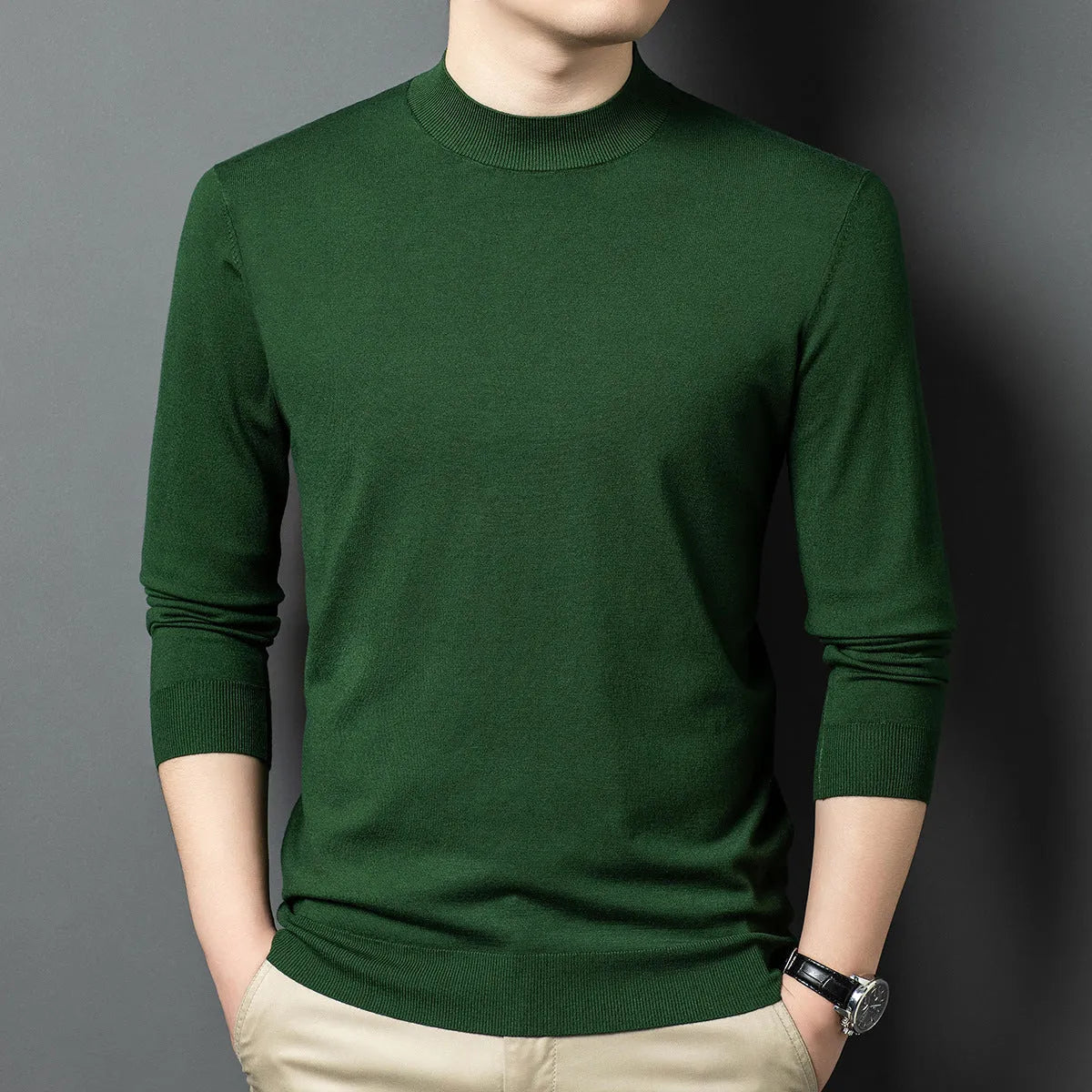 Men's round neck wool and silk blend sweater in various colours for winter wear