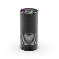 Compact wireless car air purifier in aluminium alloy and ABS, shown in black, silver, and metallic grey.