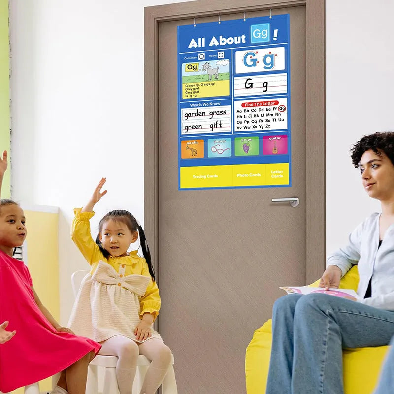 Children's alphabet learning sleeve chart with word cards, letter cards and picture cards