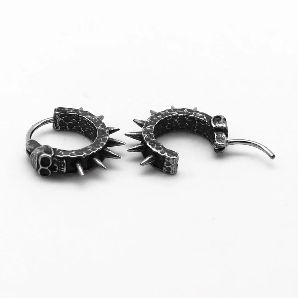 Pair of alloy earrings with copper plastic punk motorcycle design in retro black and geometric shape.