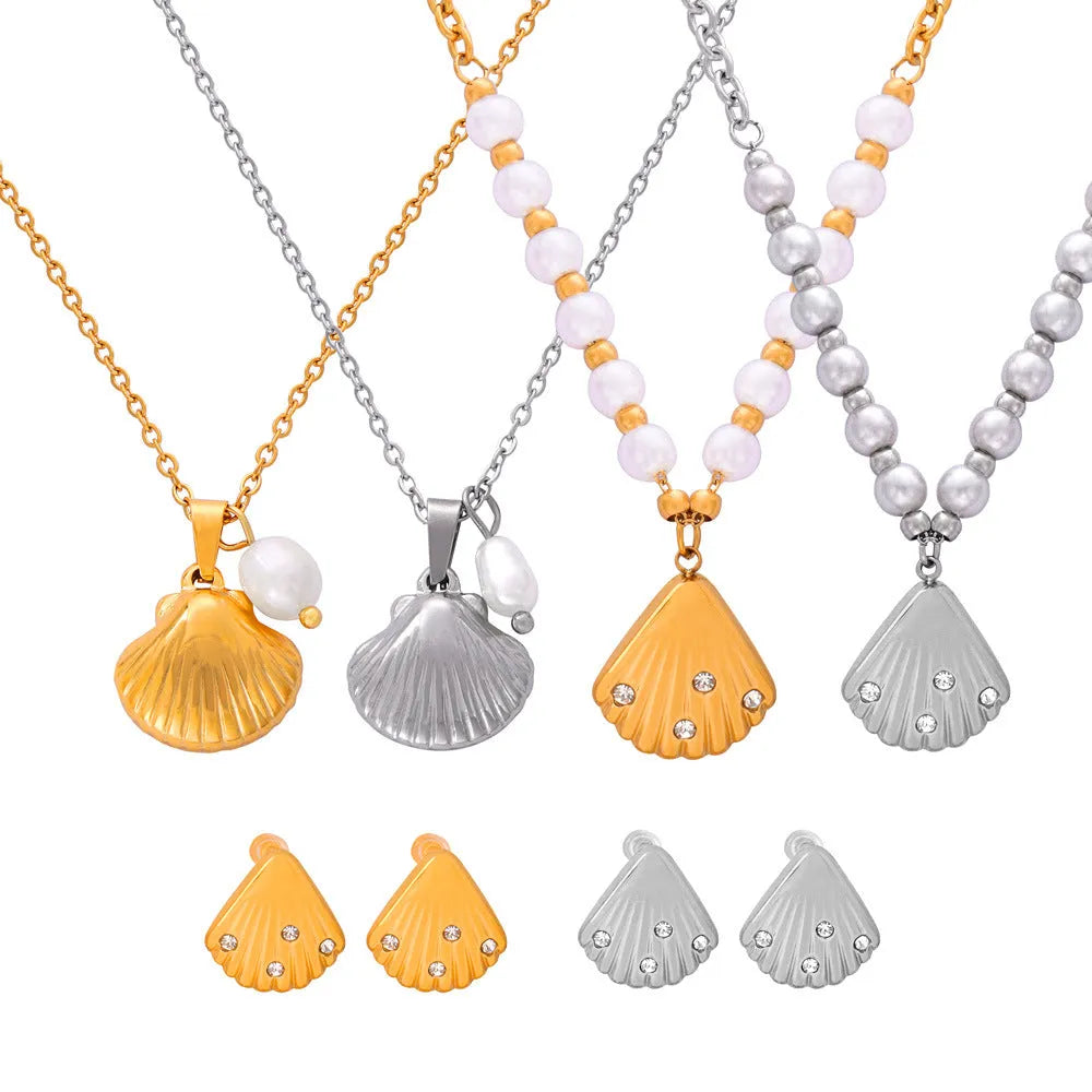Women's vintage French design necklace with titanium steel chain and freshwater pearl bead pendant