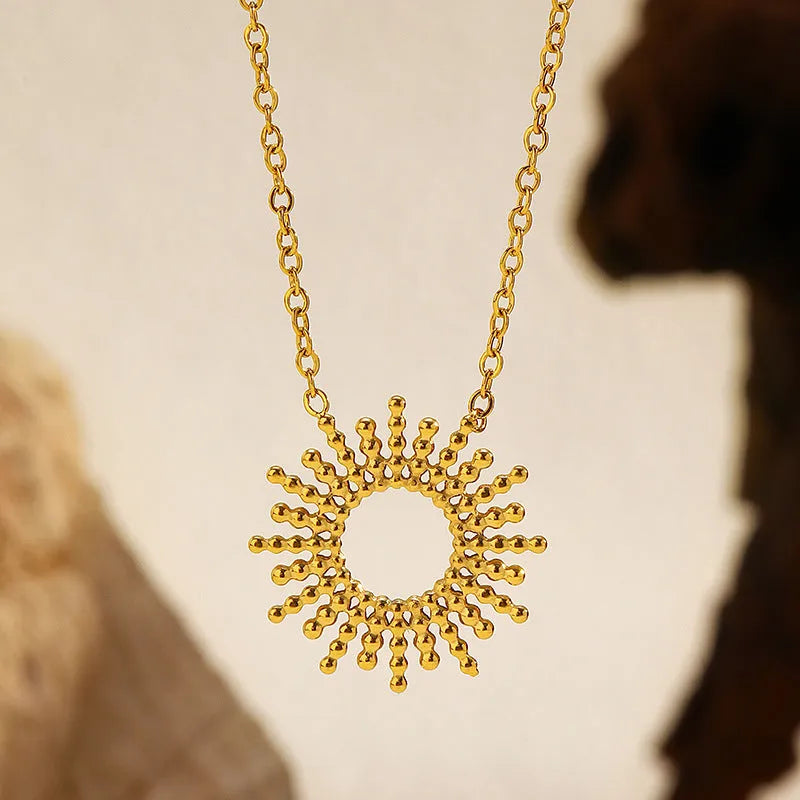 14K gold plated stainless steel Sunflower Series geometric chain necklace and bracelet set for women