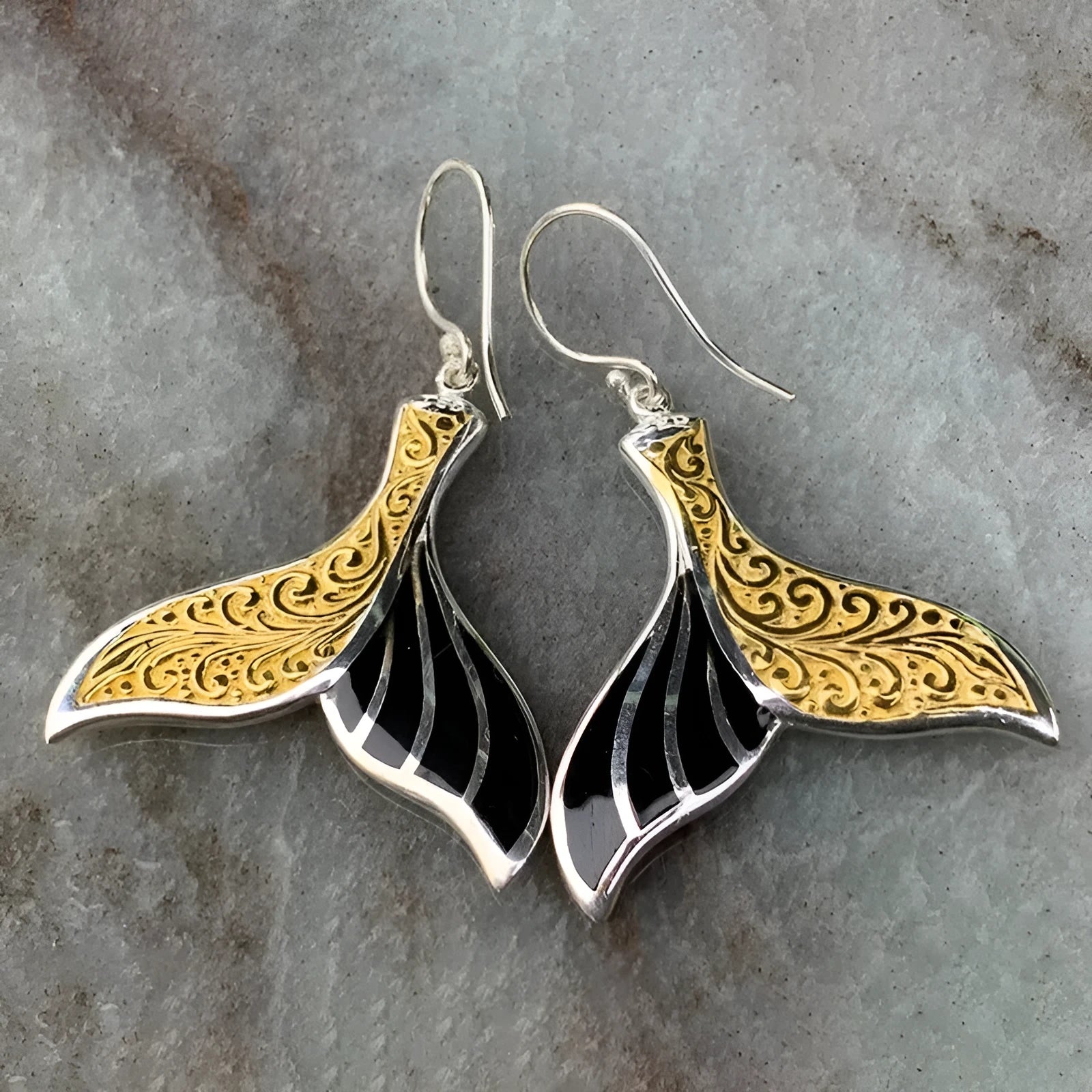 Women's white gold colour fishtail earrings with whale design