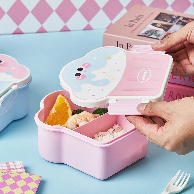 Pink and blue ice cream shaped plastic lunch box with spoon and fork included