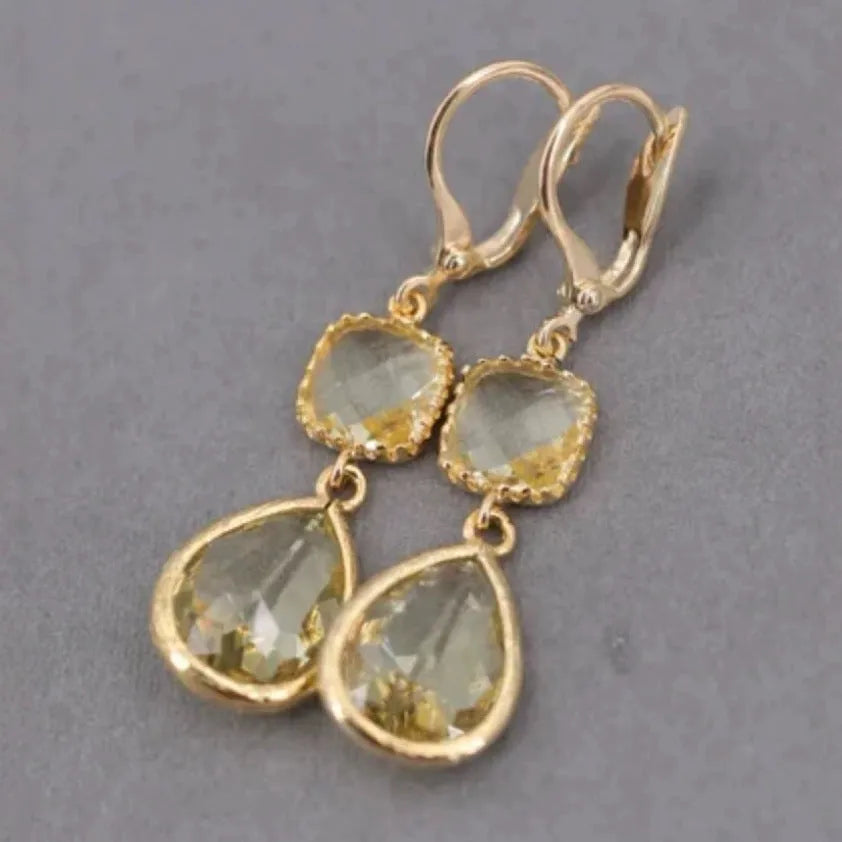 Gold geometric crystal long fringe earrings with exaggerated retro design