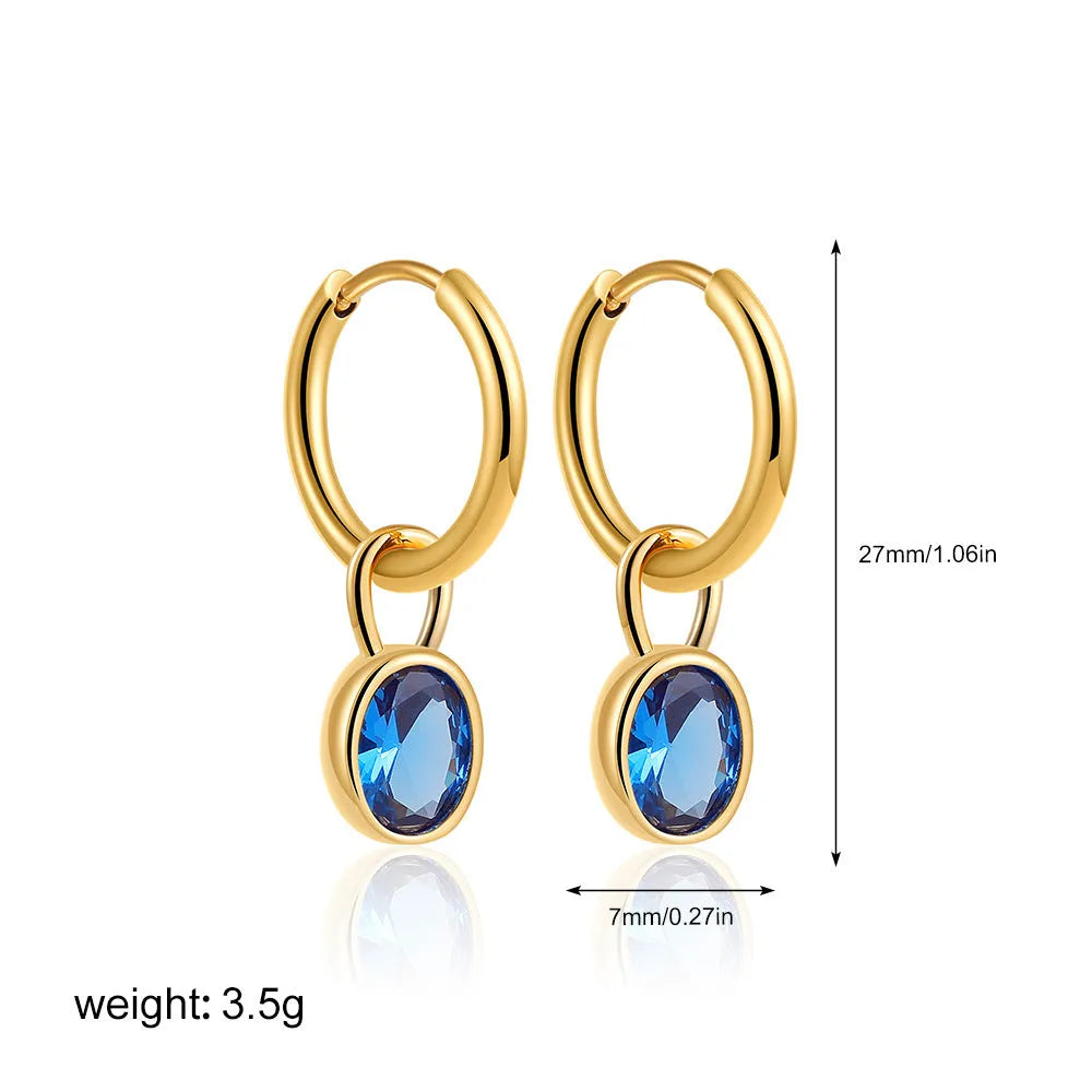 Women's retro oval zircon copper earrings in geometric design showing six colour options
