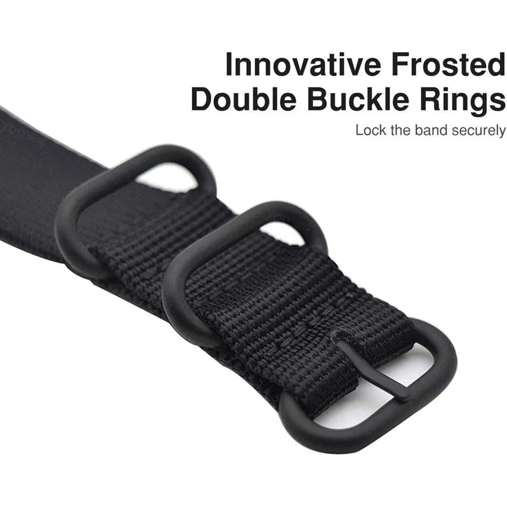 Nylon three-ring buckle replacement strap for Fitbit Charge fitness tracker in multiple colours.