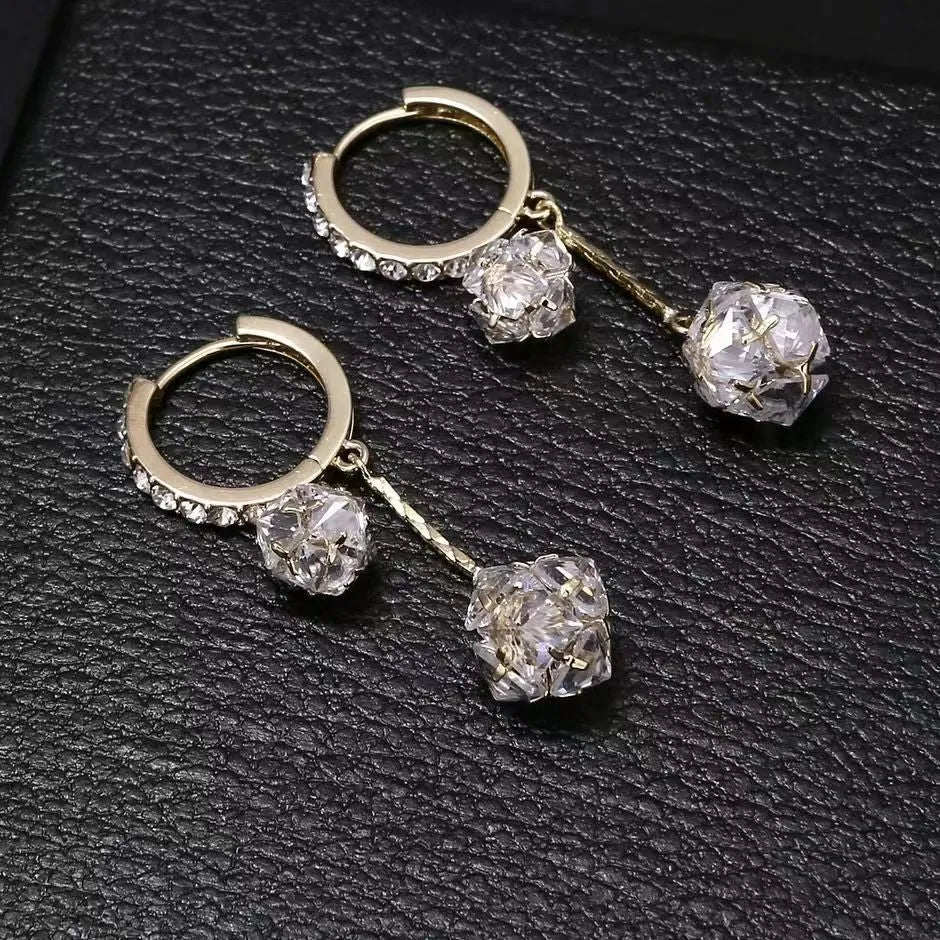 Silver drop shape earrings with tassel ball, rhinestone ball, and confession balloon pendant design