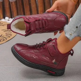 Black and red women's velvet cotton shoes with a non-slip rubber sole and low tube design
