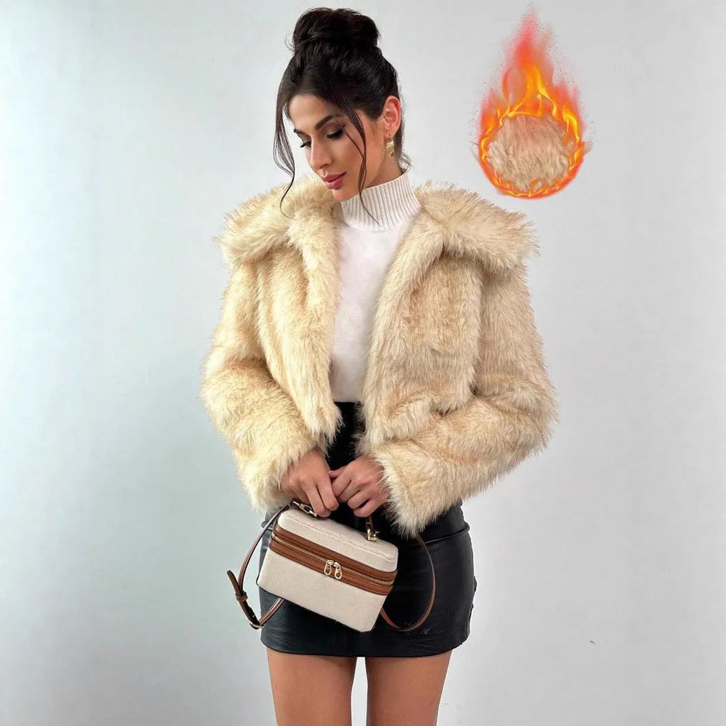 Women's artificial fur coat with fur collar in six colour options including dog fur pattern