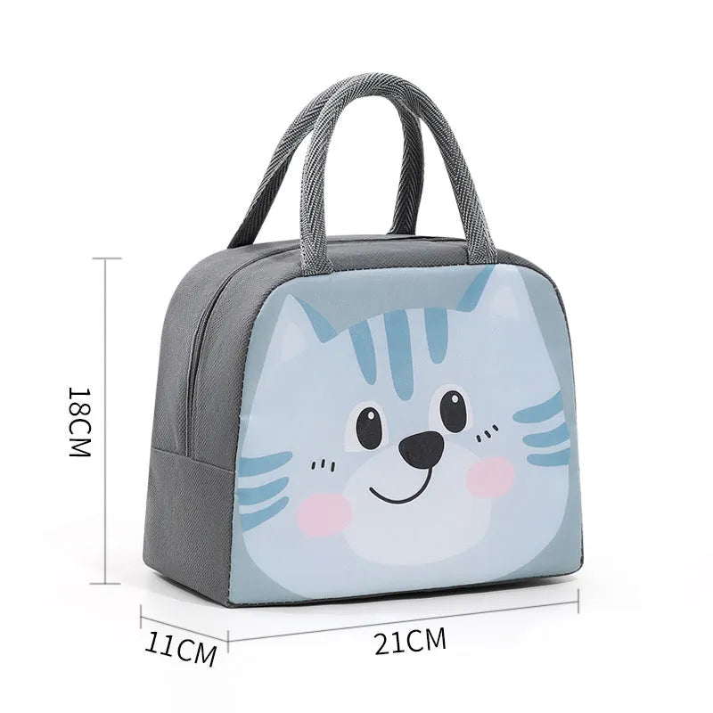 Cartoon insulated lunch box bag with animal designs and aluminium foil lining for heat preservation