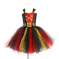 Girls sleeveless pirate Halloween dress costume with sequin, mesh, and lace decoration.