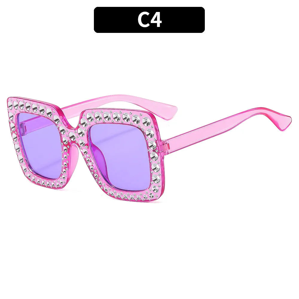 Plastic box sunglasses with multiple colour combinations including black frame grey piece and bright coloured options