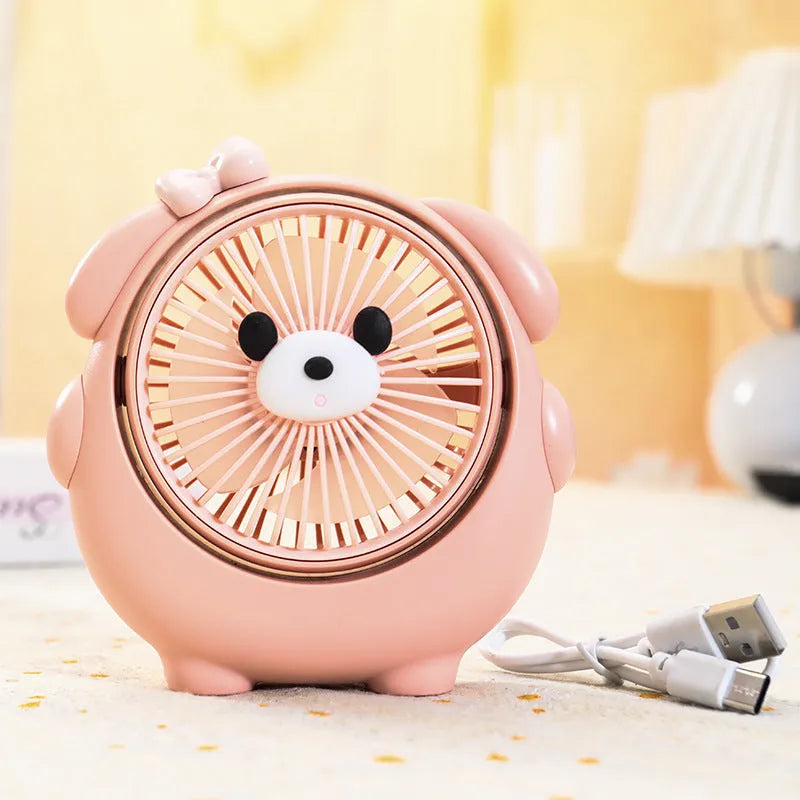 Cute dog-themed USB desktop electric fan with 3 speed settings in various colour options