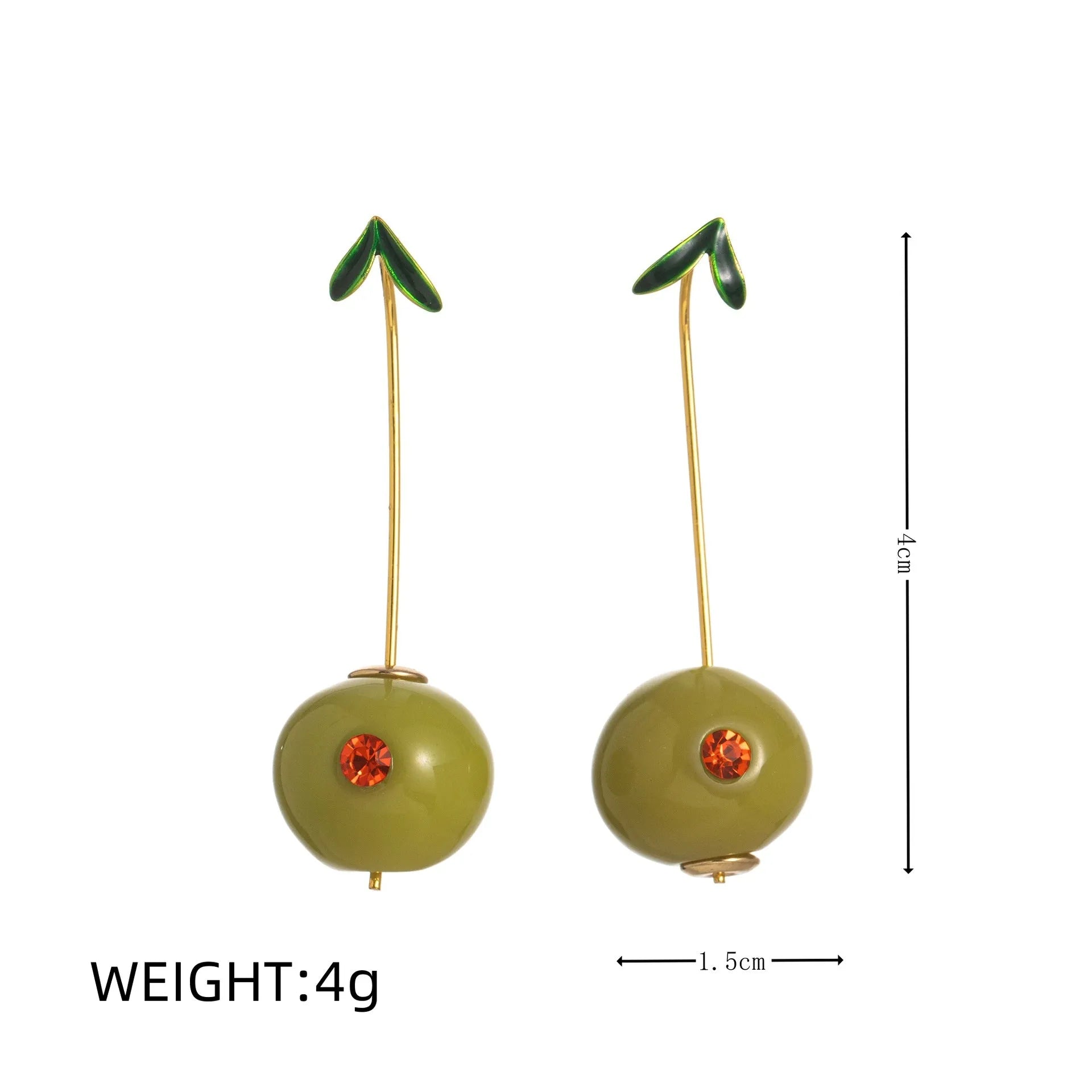Gold plated copper earrings with detailed carrot, orange, blueberry, chilli, lemon, olive, and peach designs.