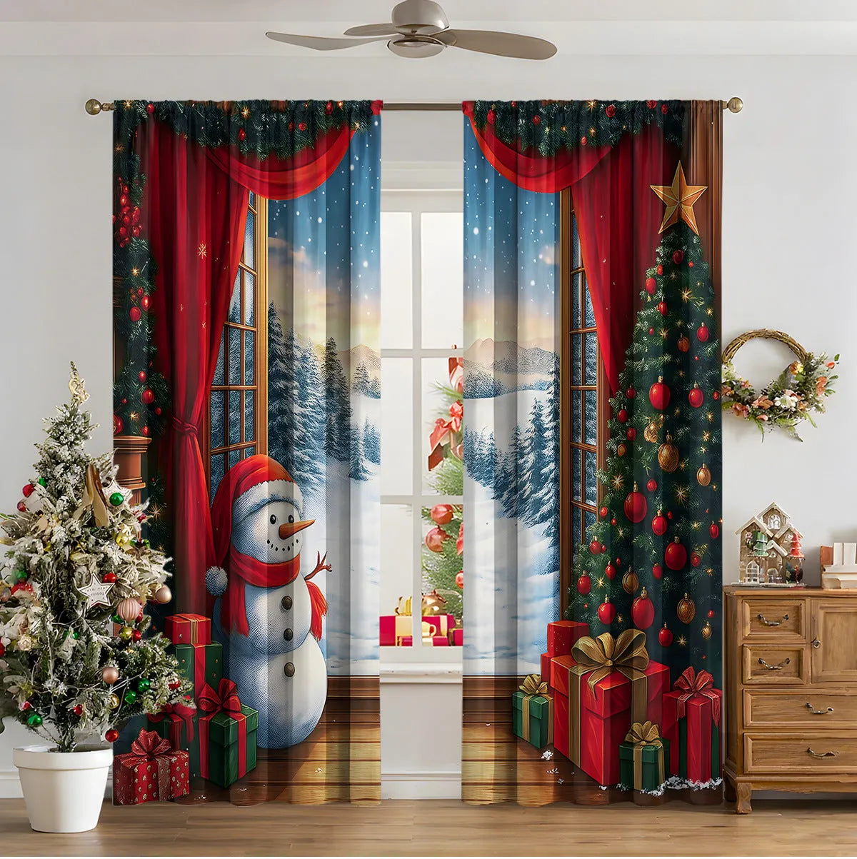 3D digitally printed Christmas curtain panel showing one of fifteen European design options