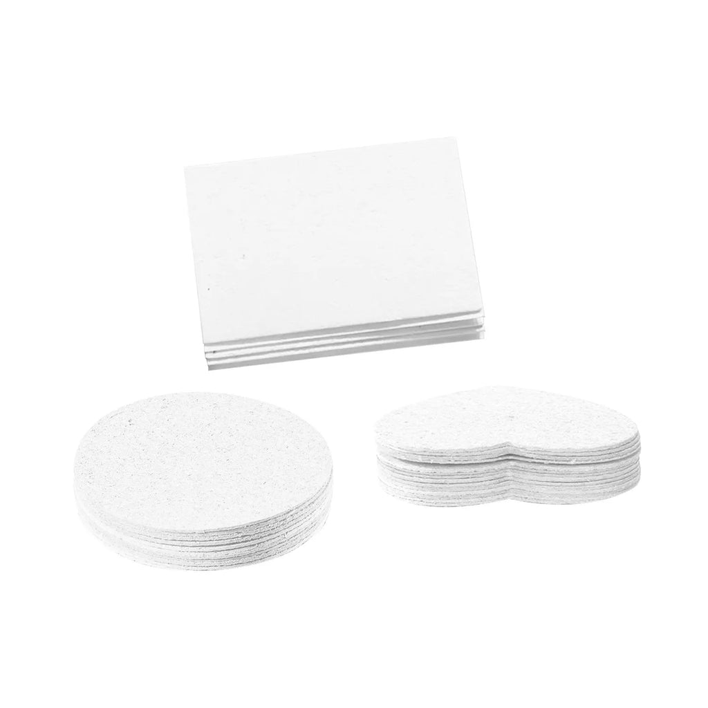 Wood pulp paper painting sponge set with cartoon design showing heart, round, and square shapes plus fountain pens