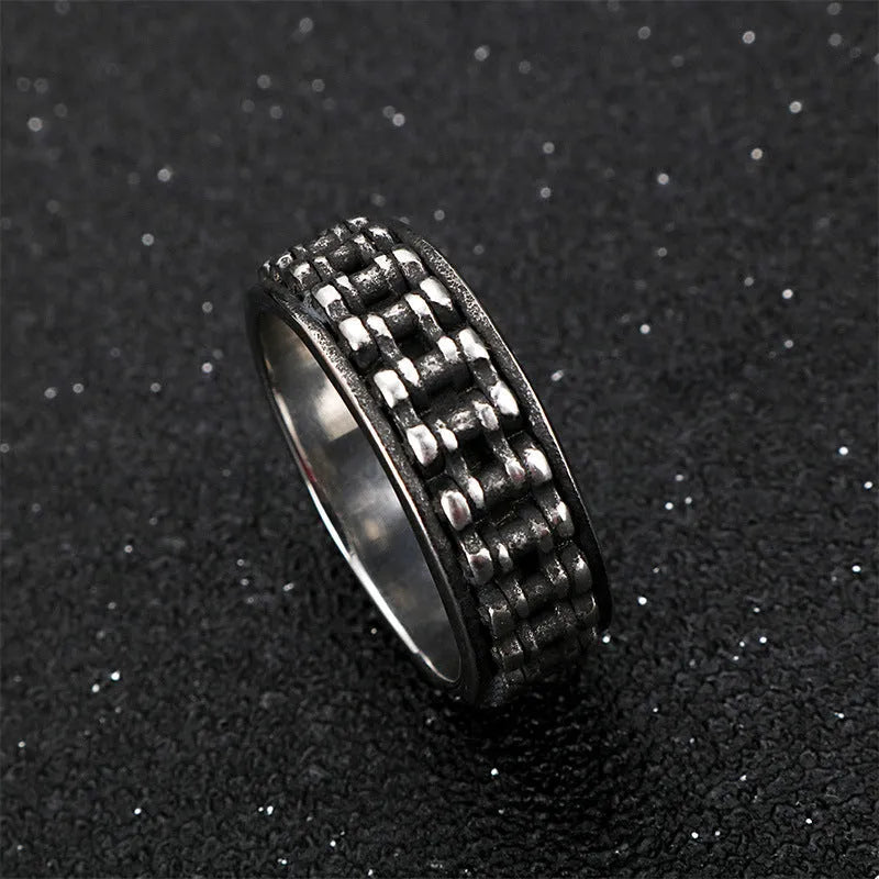 Retro biker ornament personality men's silver chain ring on finger