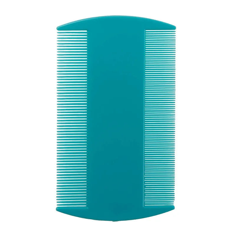 Fine teeth plastic flea comb for lice removal in various colours on a white background.