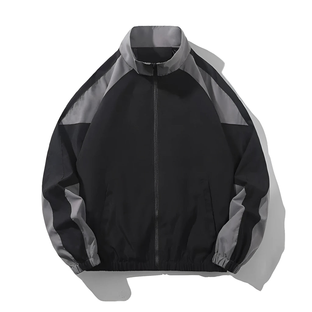 Men's loose-fit casual jacket with colour-contrast stitching and side seam pockets in dark blue