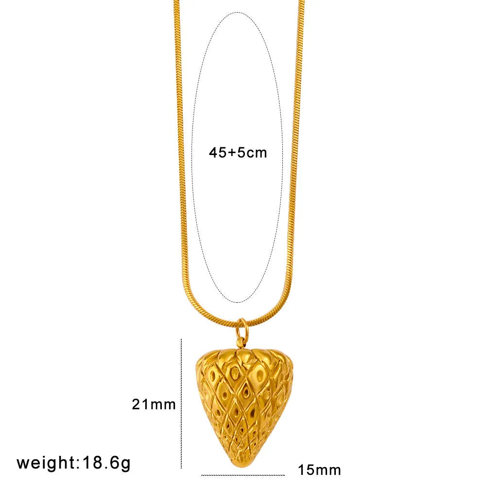 Stainless steel necklace with fruit pendants: apple, grape, watermelon, banana, pineapple, strawberry.