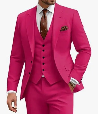 Men's slim fit three-piece suit in chemical fibre blend fabric for business and wedding occasions
