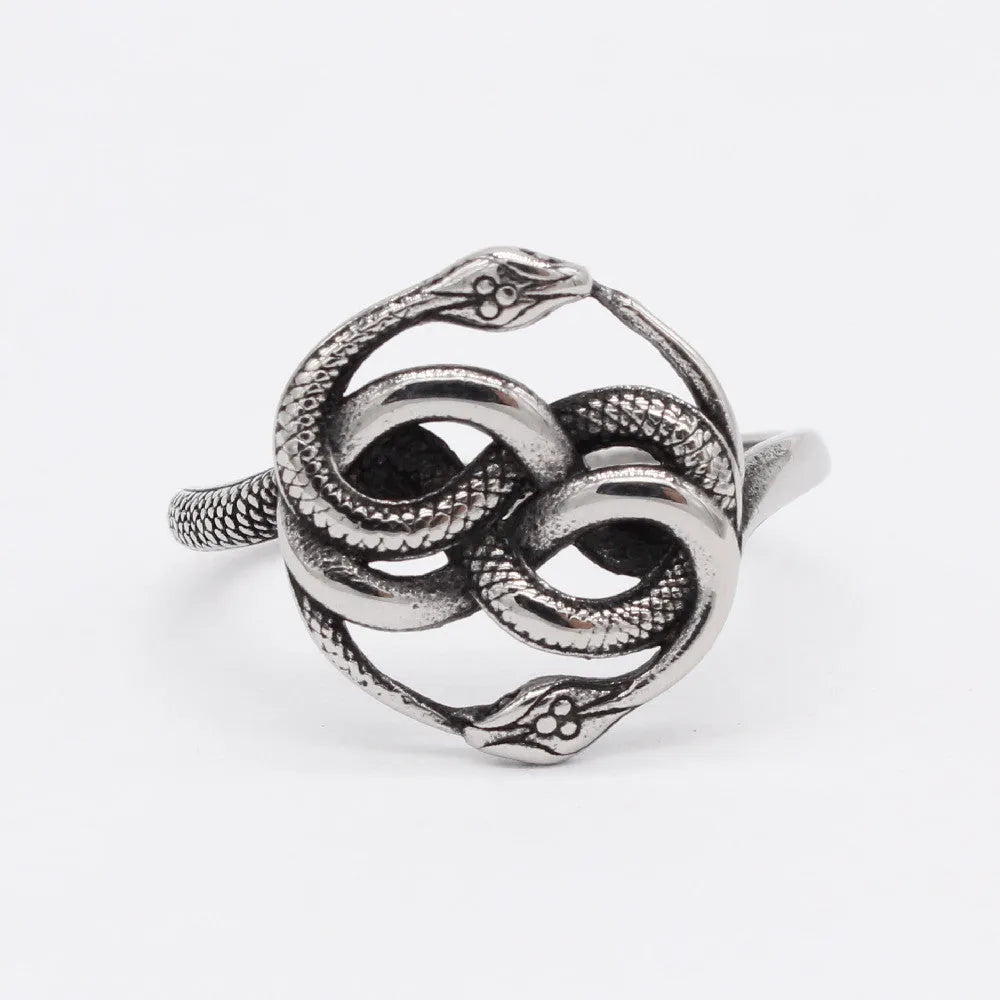 Titanium steel snake ring in retro European style with detailed design, shown in steel colour