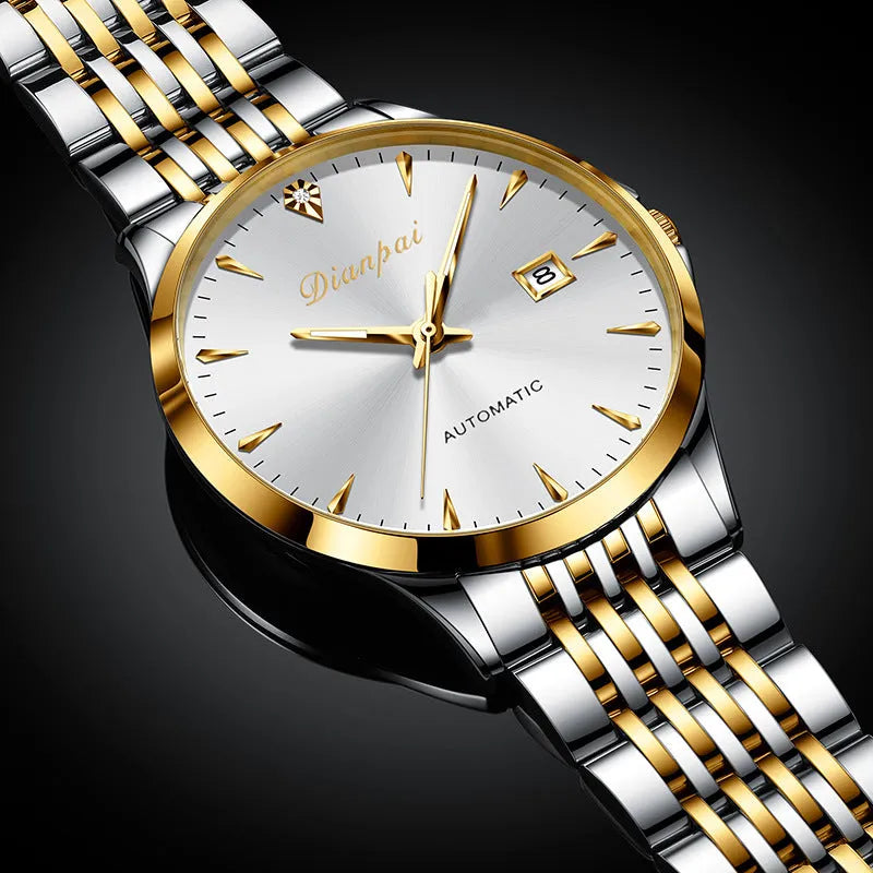 Men's simple dial automatic mechanical watch with stainless steel strap and mineral glass