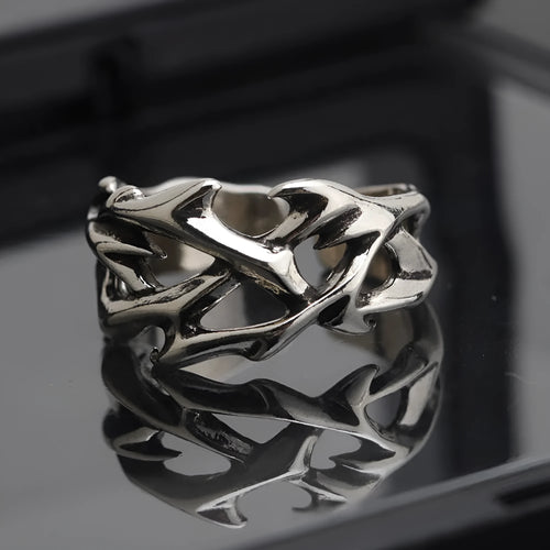 Adjustable copper ring with geometric thorn flower pattern in J2150 thorns colour