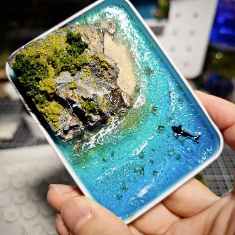 DIY bamboo marine landscape handmade model ornament with whale and beach themes