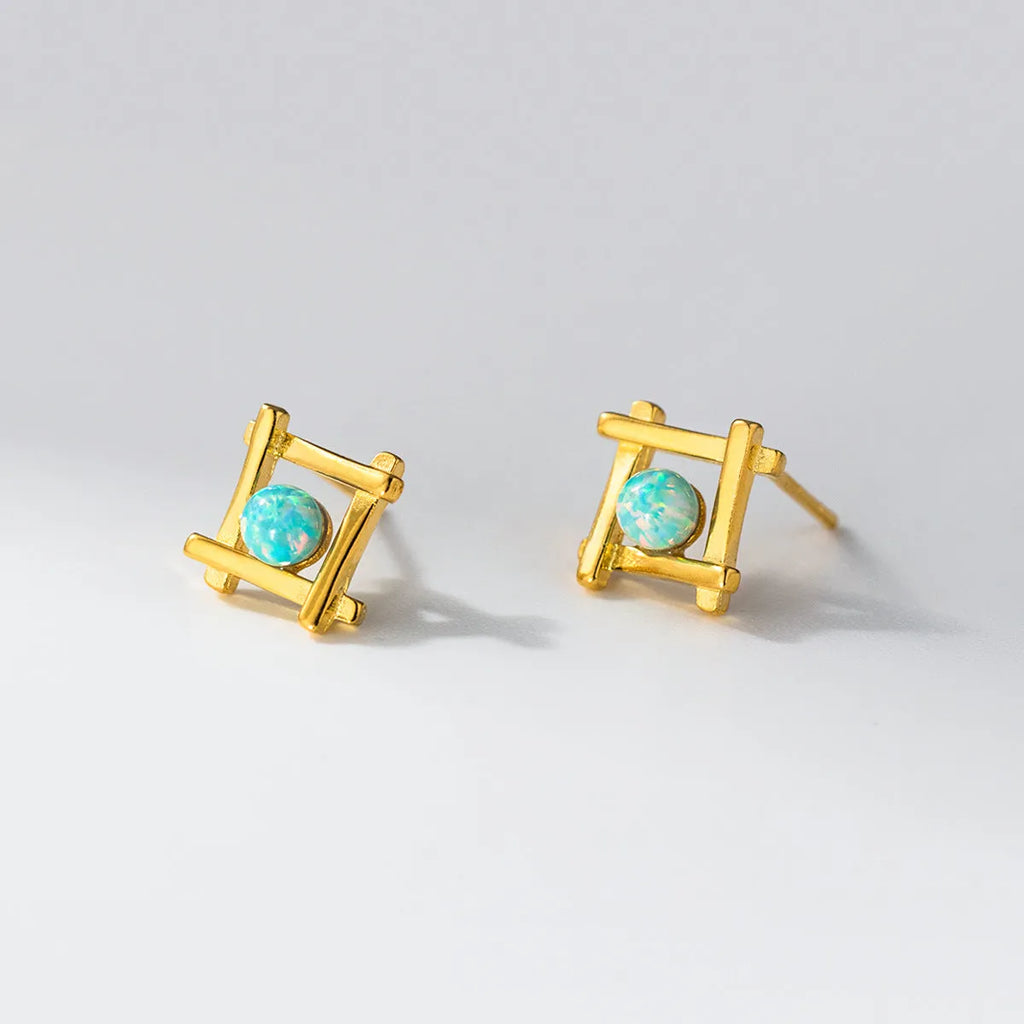 Geometric cross quadrangle stud earrings in 925 sterling silver with Seiko treatment