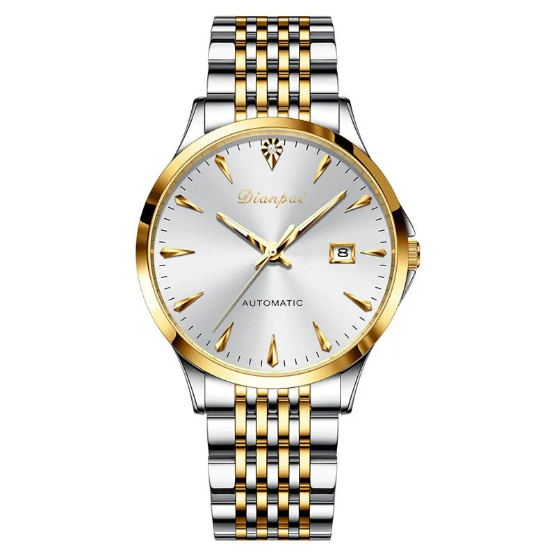 Men's simple dial automatic mechanical watch with stainless steel strap and mineral glass