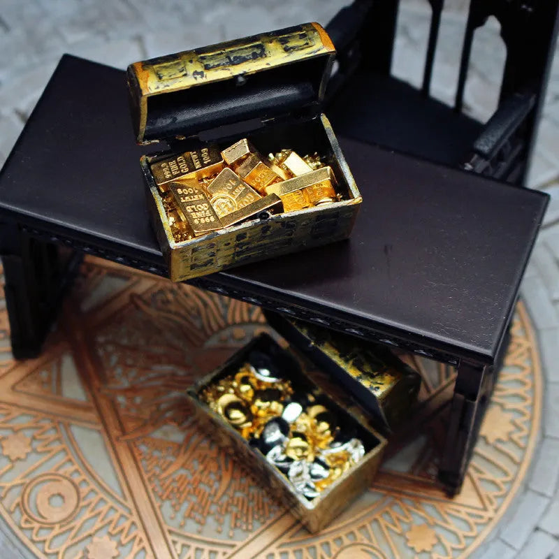 Alloy gold coin treasure box doll house accessories miniature ornaments for teenagers