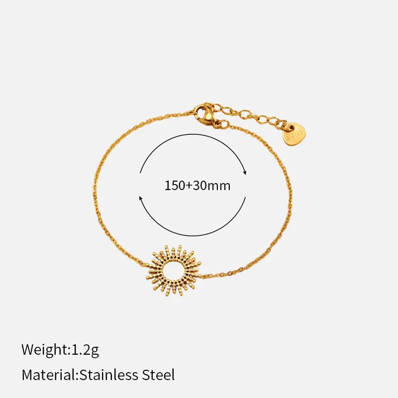 14K gold plated stainless steel Sunflower Series geometric chain necklace and bracelet set for women