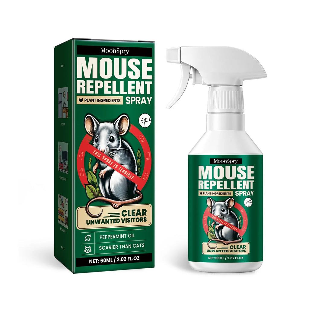60ml bottle of natural rat repellent spray with a blend of clove, peppermint and camphor oils.
