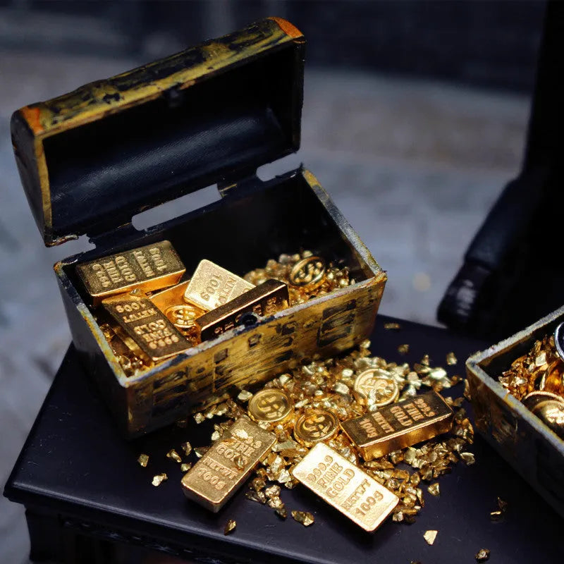 Alloy gold coin treasure box doll house accessories miniature ornaments for teenagers
