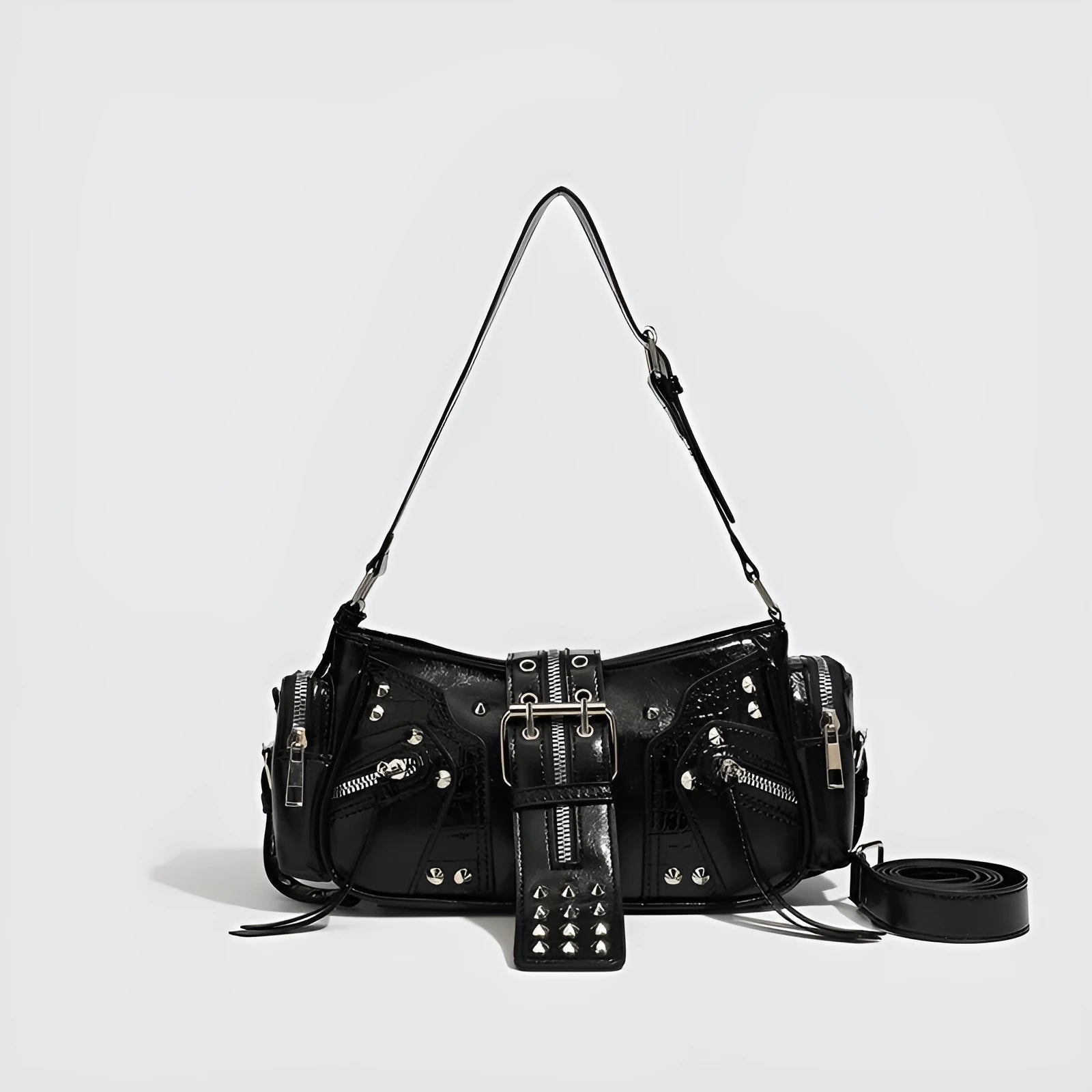 Black retro oil wax leather handbag with dumpling shape and internal organisation compartments