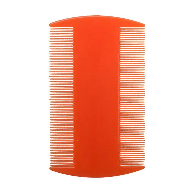 Fine teeth plastic flea comb for lice removal in various colours on a white background.