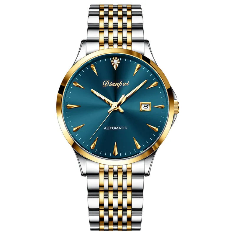 Men's simple dial automatic mechanical watch with stainless steel strap and mineral glass