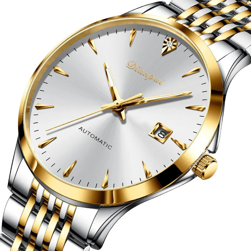 Men's simple dial automatic mechanical watch with stainless steel strap and mineral glass